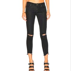 Free People Dark Rinse Knee Distressed Raw Hem Skinny Jeans Size 27